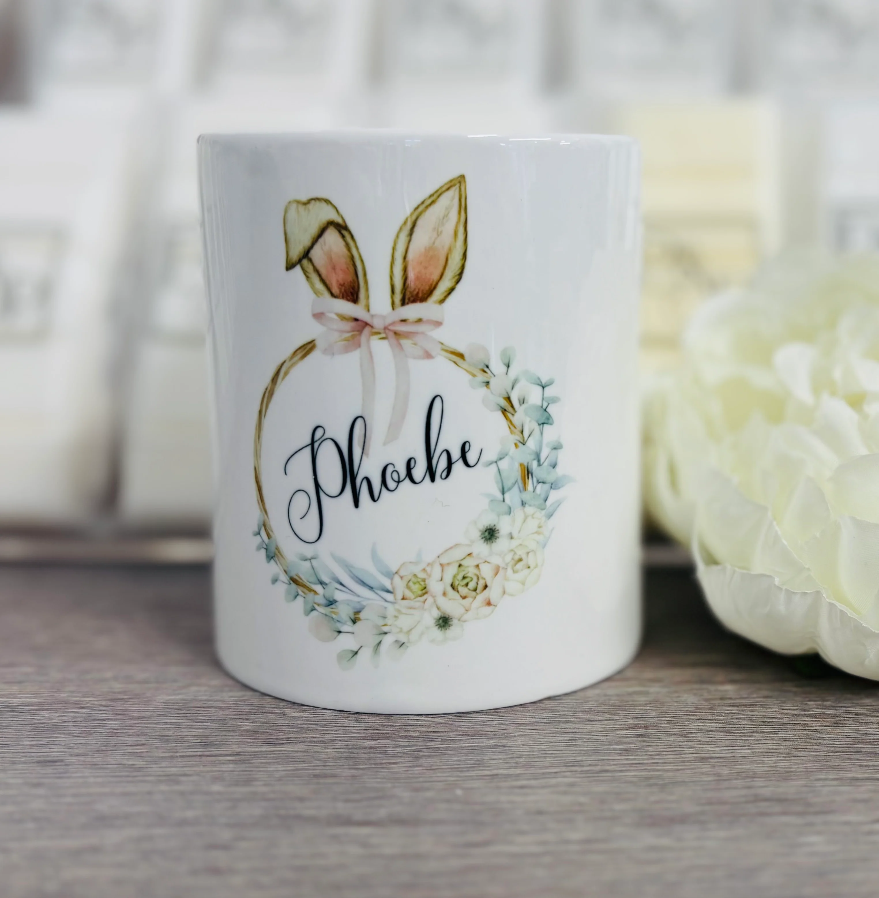 Ceramic Money Box Rabbit Ear Wreath Design