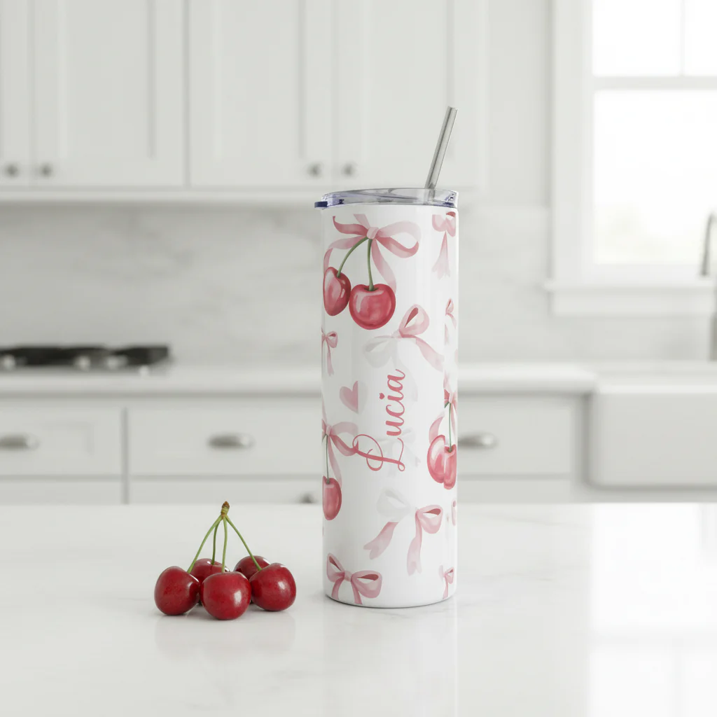 Cherry Bows, Floral Named Tumbler