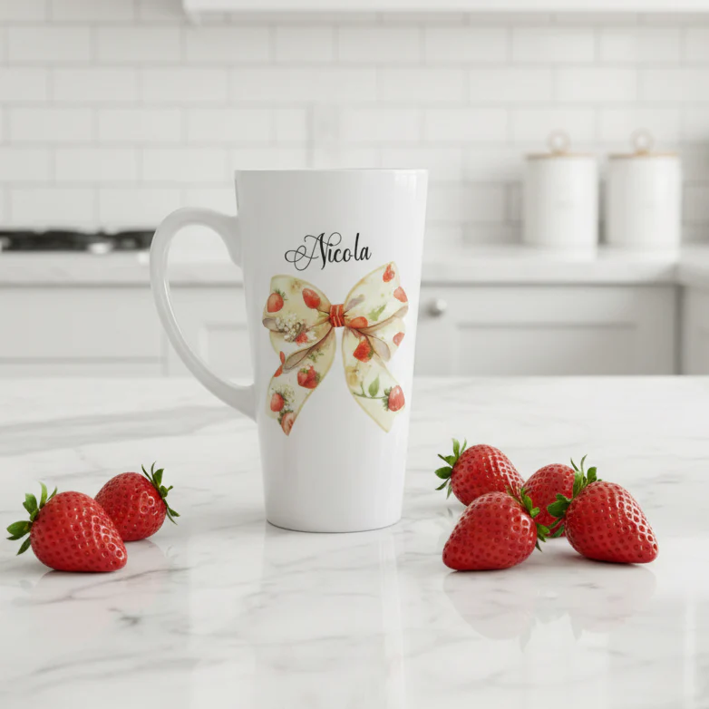 Strawberry Bow Latte Ceramic Mug