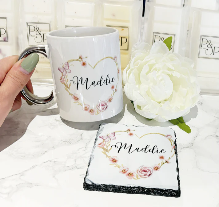 Love Heart Name Mug and Coaster Set - Image 2