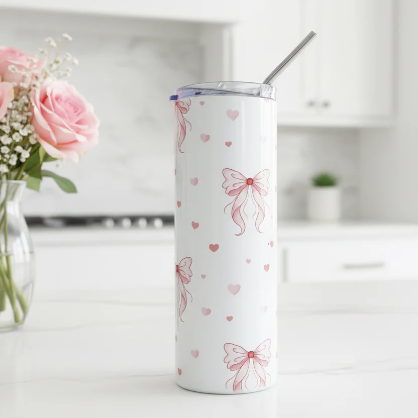Pink Bows with Small Hearts Named Tumbler - Image 2
