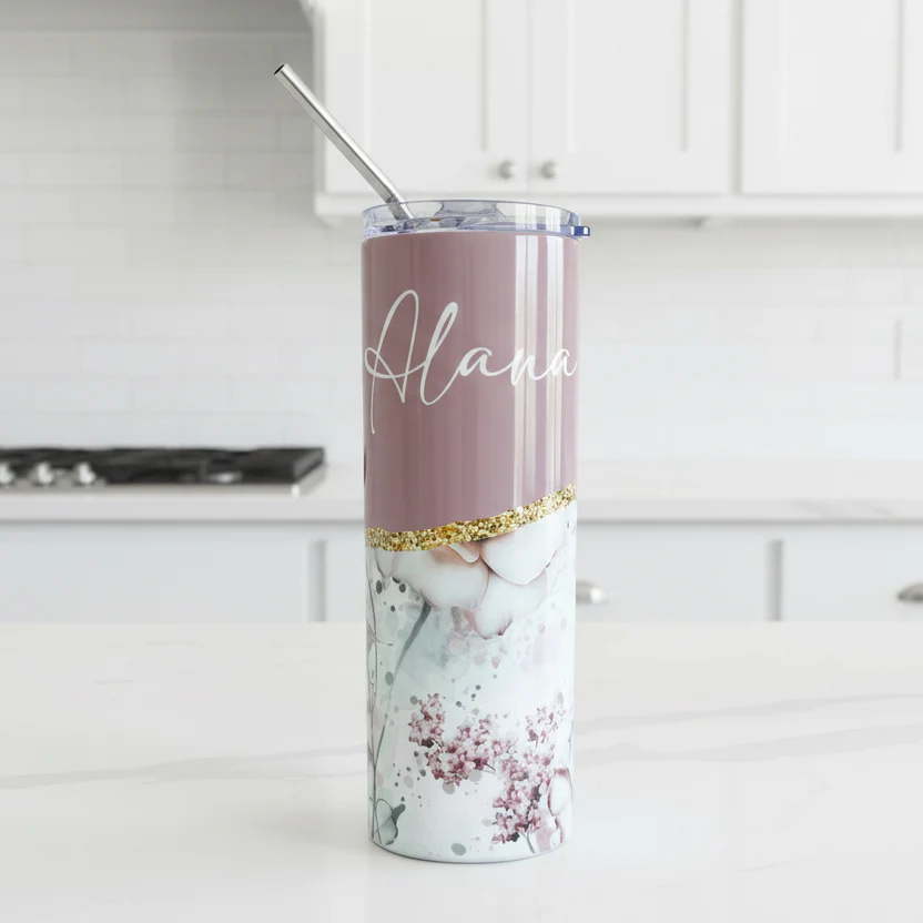 Dusky Pink, Floral Named Tumbler