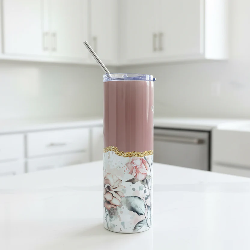 Dusky Pink, Floral Named Tumbler - Image 2