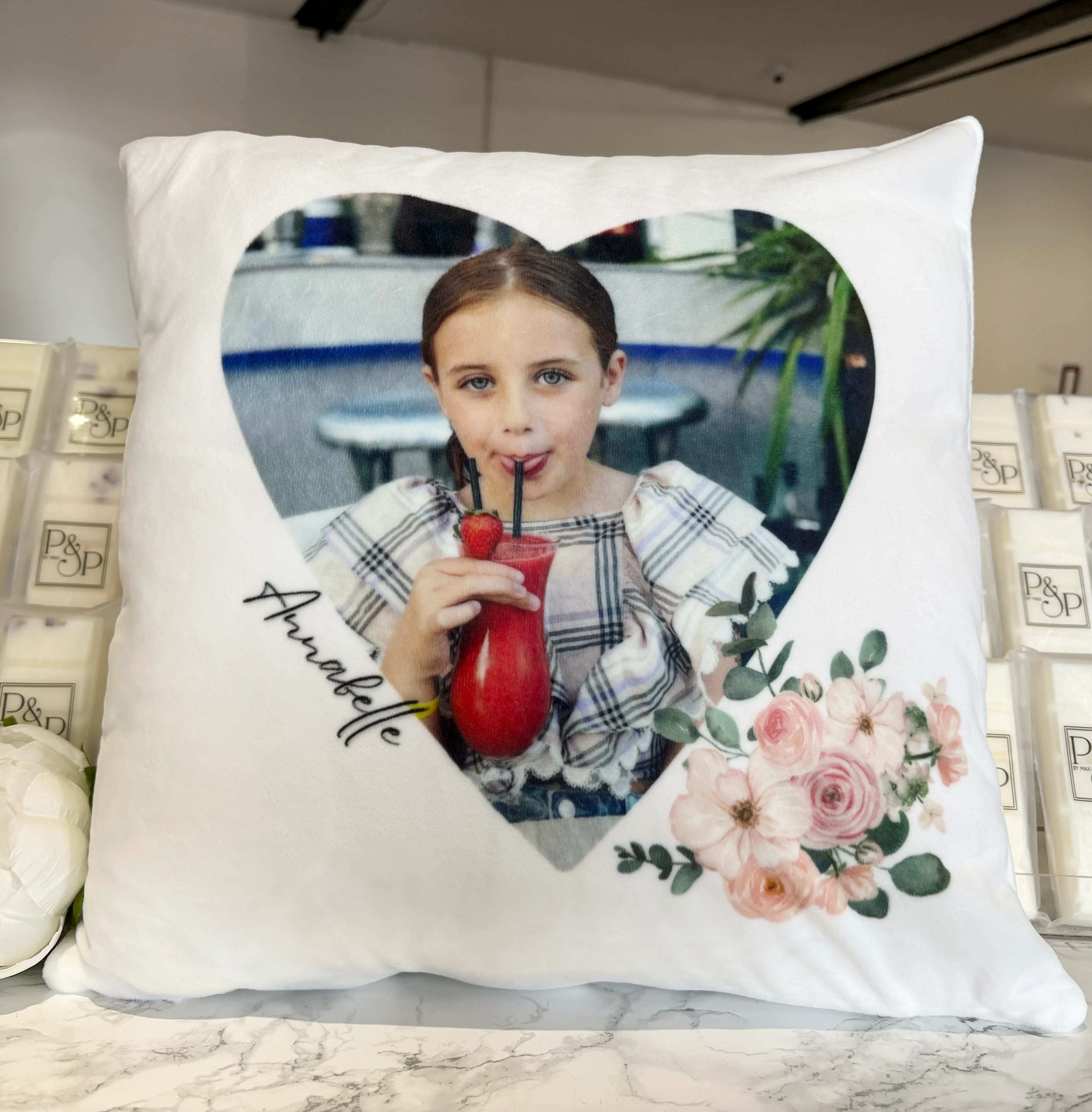 Name and Photo in Love Heart Cushion 40cm - Image 3