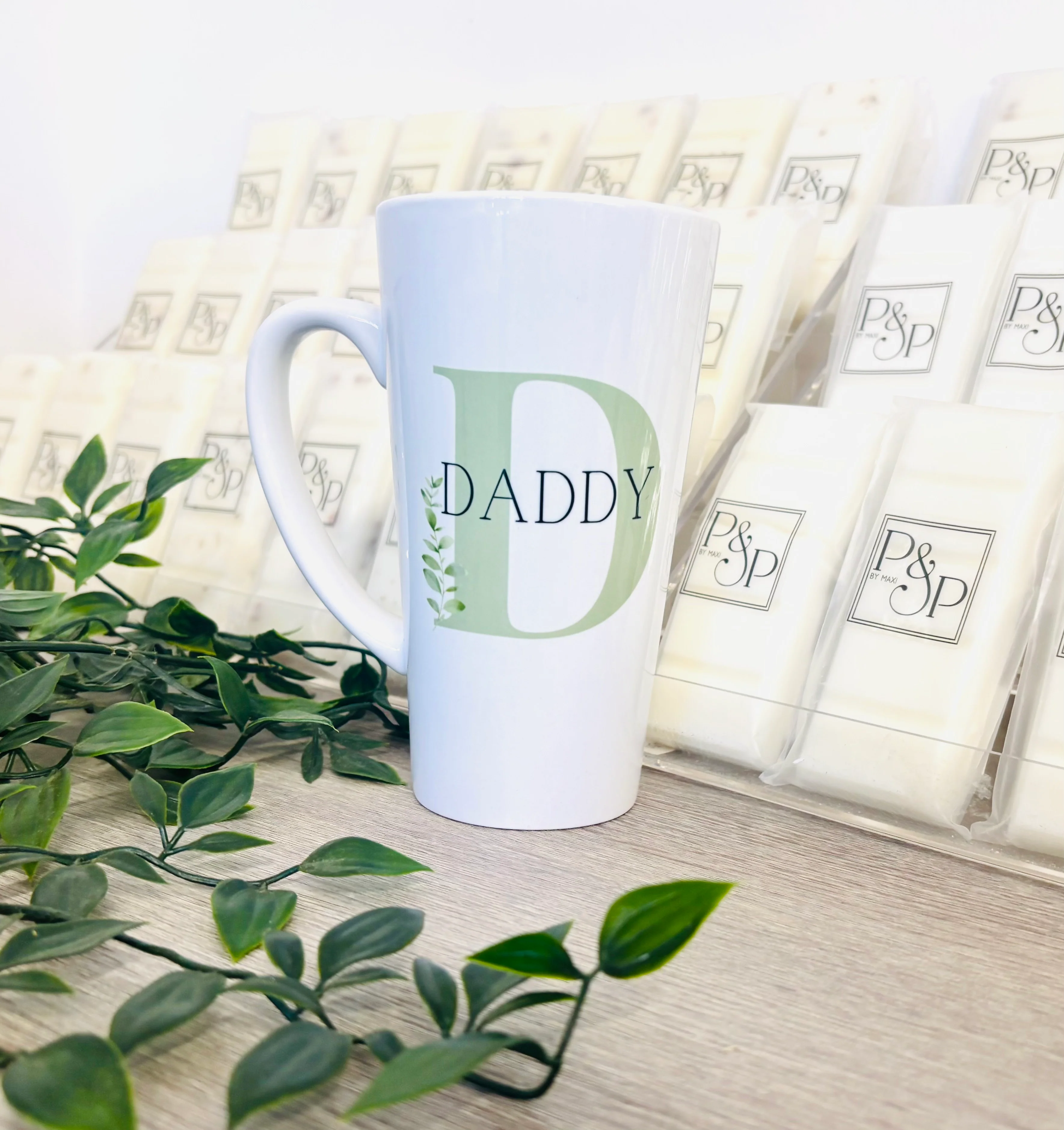 New Latte Ceramic Mug 17oz Green Initial - Image 2
