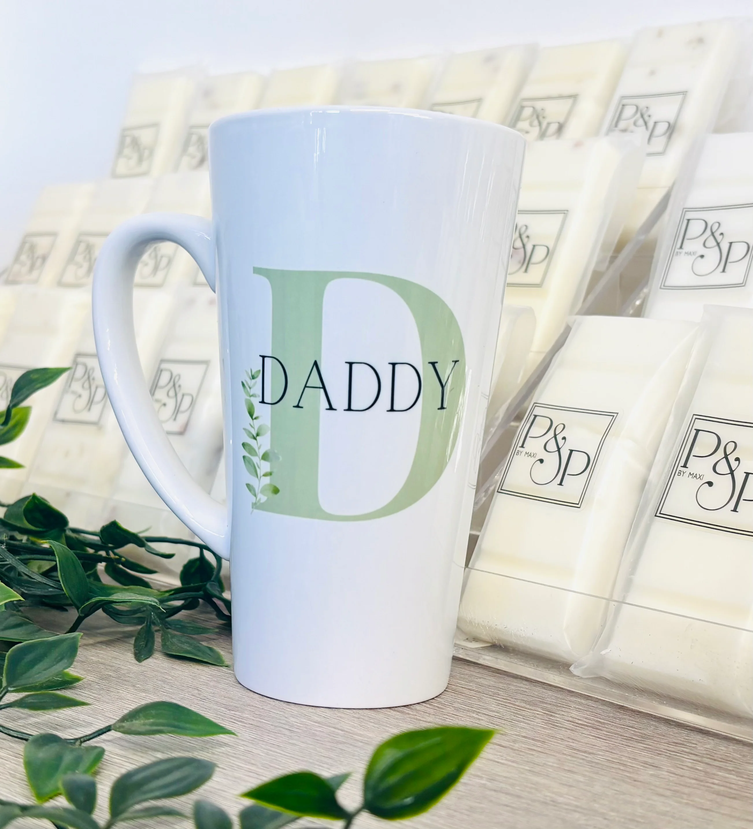 New Latte Ceramic Mug 17oz Green Initial - Image 7