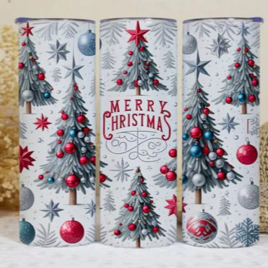 Merry Christmas Silver & Red Christmas Skinny Tumbler 600ml