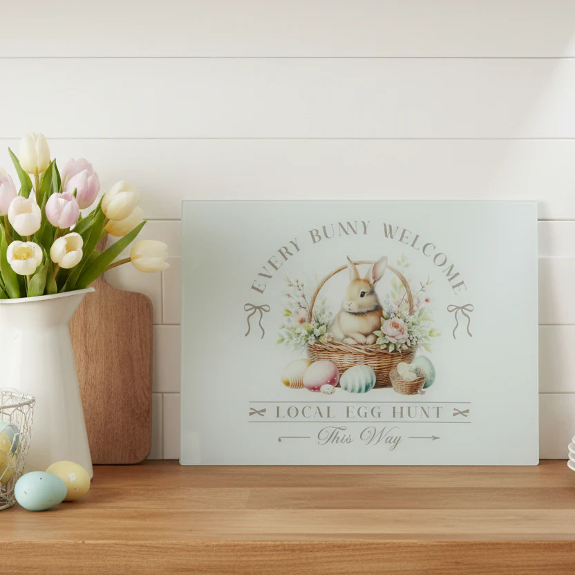 Every Bunny Welcome Vintage Spring Chopping Board A3 - Image 2