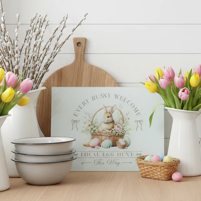 Every Bunny Welcome Vintage Spring Chopping Board A3 - Image 3