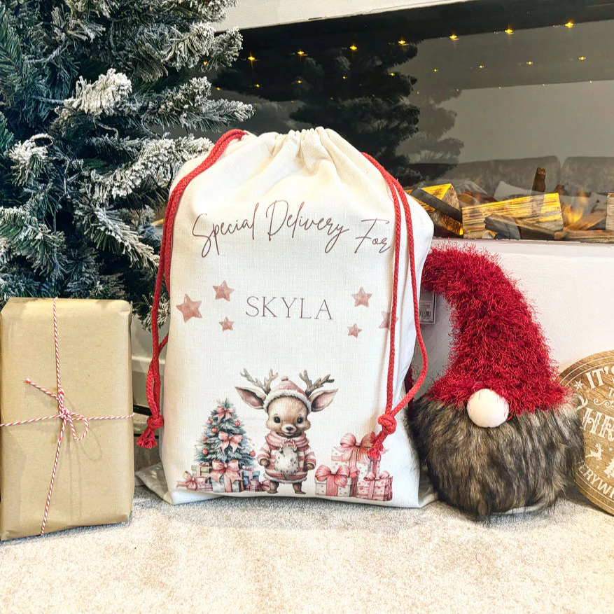 Santa Sack Pink Reindeer / Presents