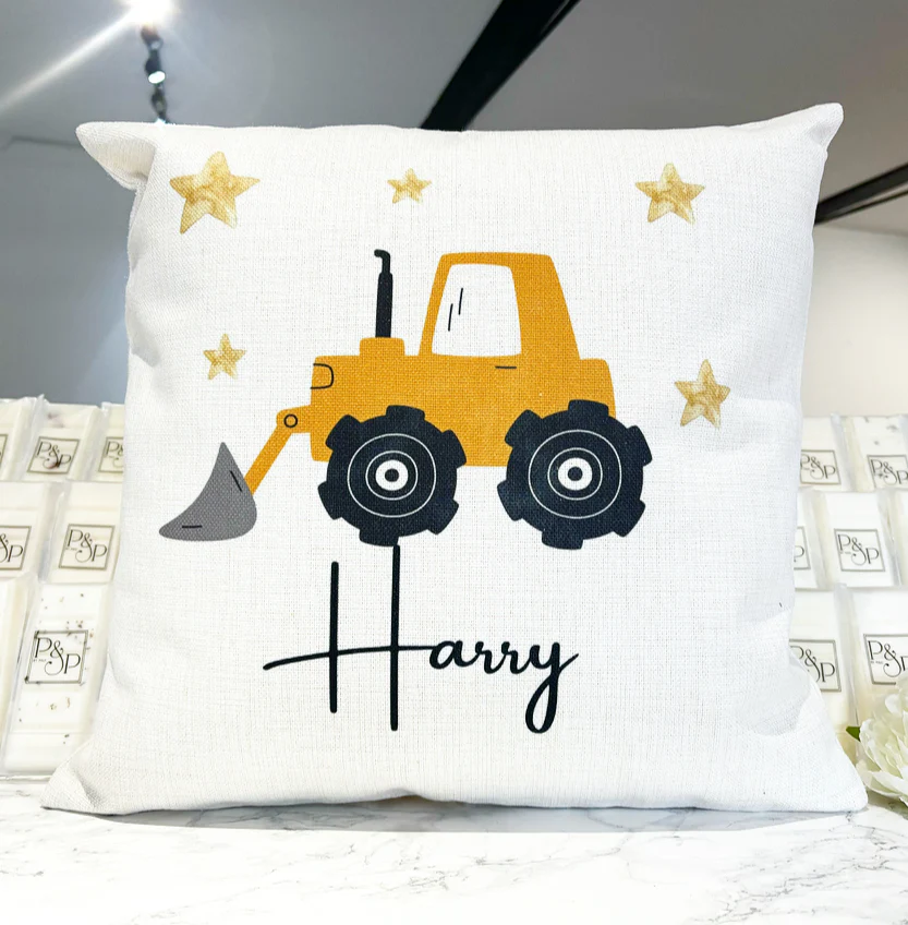 Yellow Tractor Cushion 45x45cm